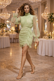 Robe courte vert pistache en tulle plissé – allure romantique et luxueuse_