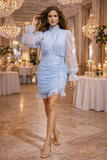 Robe courte bleu clair en tulle plissé – allure romantique et luxueuse_