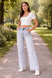 Lichtgrijze high waist jeans met wijde pijp – casual & trendy_