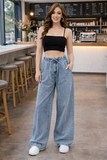 Lichtblauwe wide leg jeans met elastische taille – relaxed & trendy_