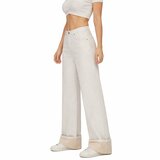 Licht beige wide-leg jeans met subtiele flare_