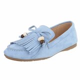 Lichtblauwe suède loafers Censi met franjes en strikdetail_