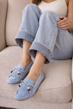 Lichtblauwe suède loafers Censi met franjes en strikdetail_