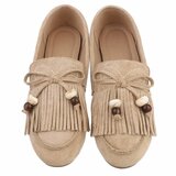 Kaki suède loafers Censi met franjes en strikdetail_