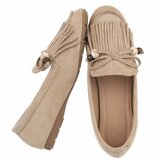 Kaki suède loafers Censi met franjes en strikdetail_