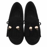 Zwarte suède loafers Censi met franjes en strikdetail_