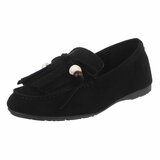 Zwarte suède loafers Censi met franjes en strikdetail_