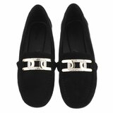 Elegante zwarte suède loafers Vima met gouden detail en strass_