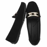 Elegante zwarte suède loafers Vima met gouden detail en strass_