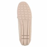 Elegante beige suède loafers Vima met gouden detail en strass_