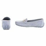 Elegante blauwe suède loafers Vima met gouden detail en strass_