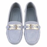 Elegante blauwe suède loafers Vima met gouden detail en strass_