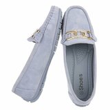 Elegante blauwe suède loafers Vima met gouden detail en strass_