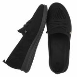 Zwarte instappers Chanika met sleehak – gebreide dames sneakers_