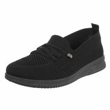 Zwarte instappers Chanika met sleehak – gebreide dames sneakers_