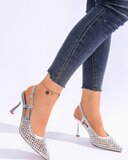 Elegante zilveren slingback pumps Charda met strass_