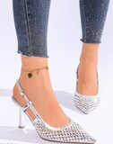 Elegante zilveren slingback pumps Charda met strass_