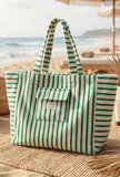 XL groene katoenen strandtas met strepen_