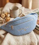 Blauwe ribstof crossbody heuptas_