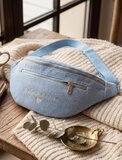 Blauwe ribstof crossbody heuptas_