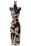 Prachtige lange mouwloze bruin-beige bodycon jurk_