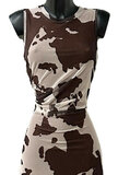 Prachtige lange mouwloze bruin-beige bodycon jurk_