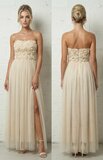 Beige shoulders off maxi jurk _