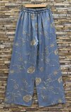 Luchtige wide leg broek blauw met bloemenborduursel_
