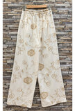 Luchtige wide leg broek beige met bloemenborduursel_