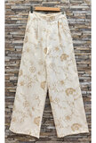 Luchtige wide leg broek beige met bloemenborduursel_