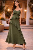 Robe maxi-sans manches chic en verte kaki très tendance_