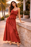 Trendy armloze terracotta maxi jurk _