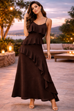 Robe maxi-sans manches chic en brune foncée très tendance_