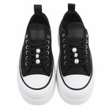 Zwarte platform sneakers Chanette met parel- en strass details_