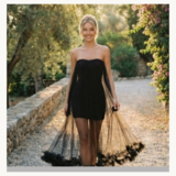 Elegante zwarte bustier jurk met tulle_