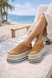 Camel platform sneakers Lina met strass details_