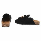 Zwarte mules Marilene met franjes en natuurlijke details_