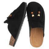 Zwarte mules Marilene met franjes en natuurlijke details_