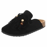 Zwarte mules Marilene met franjes en natuurlijke details_