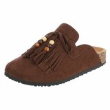 Bruine mules Marilene met franjes en natuurlijke details_