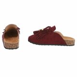Burgundy mules Marilene met franjes en natuurlijke details_