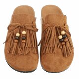 Camel mules Marilene met franjes en natuurlijke details_