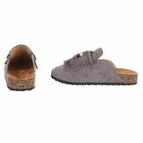Grijze mules Marilene met franjes en natuurlijke details_