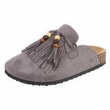 Grijze mules Marilene met franjes en natuurlijke details_