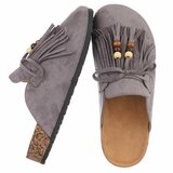 Grijze mules Marilene met franjes en natuurlijke details_