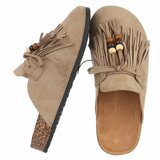 Kaki mules Marilene met franjes en natuurlijke details_
