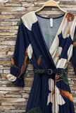 Sierlijke donker blauwe mix maxi plisse jurk._