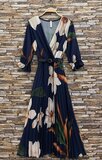 Sierlijke donker blauwe mix maxi plisse jurk._