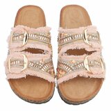 Roze boho sandalen Doran met franjes en pareldetails_