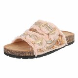 Roze boho sandalen Doran met franjes en pareldetails_